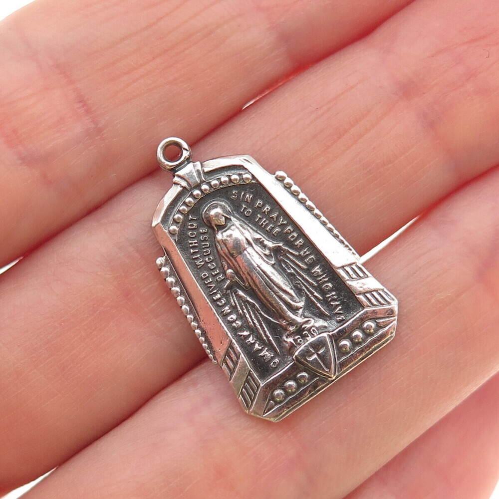 925 Sterling Silver Antique Art Deco GK & S St. Mary Oxidized Charm Pendant